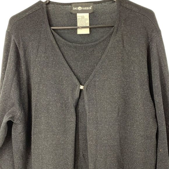 Womens Sag Harbor Size L Metallic Sparkle Bling bBack Fooler Sweater Top 5070 - Picture 2 of 6